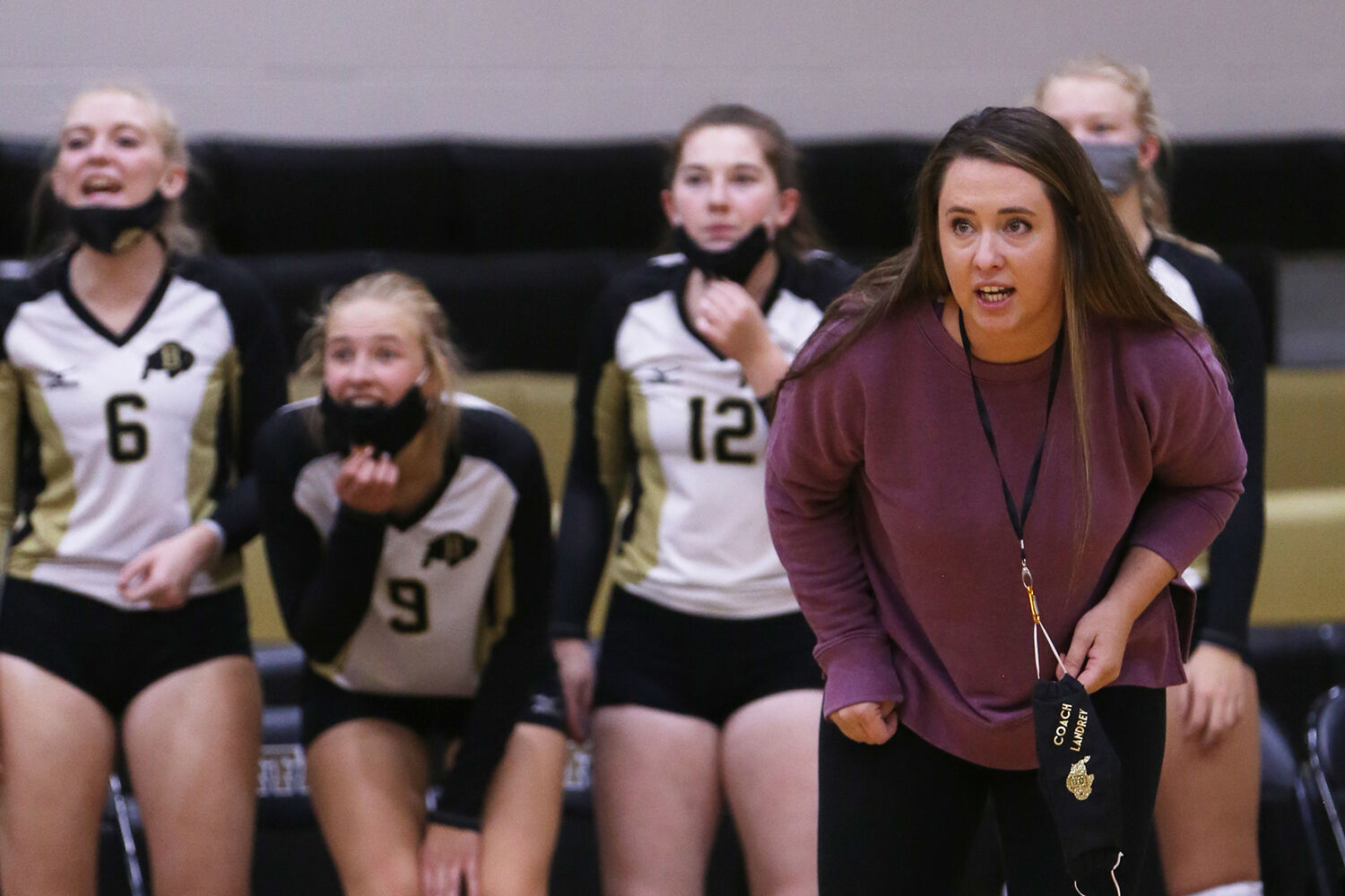 Carlene Landrey and the Lady Bison bench watch in anticipation
